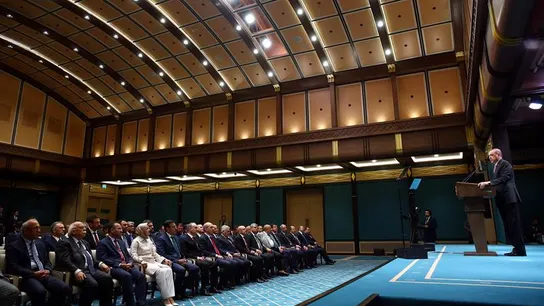 Erdogan, hablando durante una conferencia de prensa tras una reunión de su gabinete en Ankara Erdogan, hablando durante una conferencia de prensa tras una reunión de su gabinete en Ankara