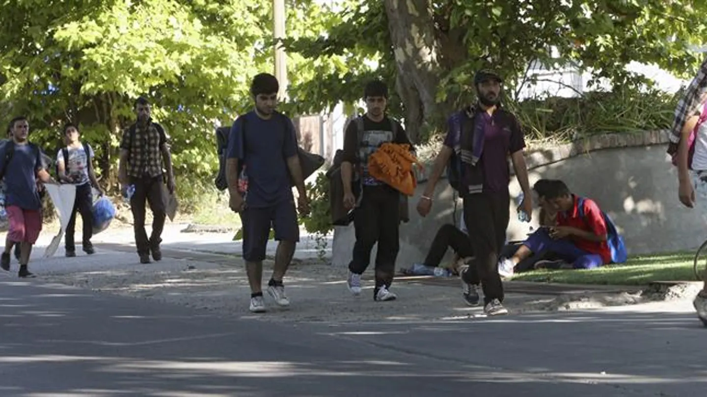Varios migrantes, de camino a Hungría, marchan por una carretera próxima a Belgrado (Serbia) Varios migrantes, de camino a Hungría, marchan por una carretera próxima a Belgrado (Serbia)