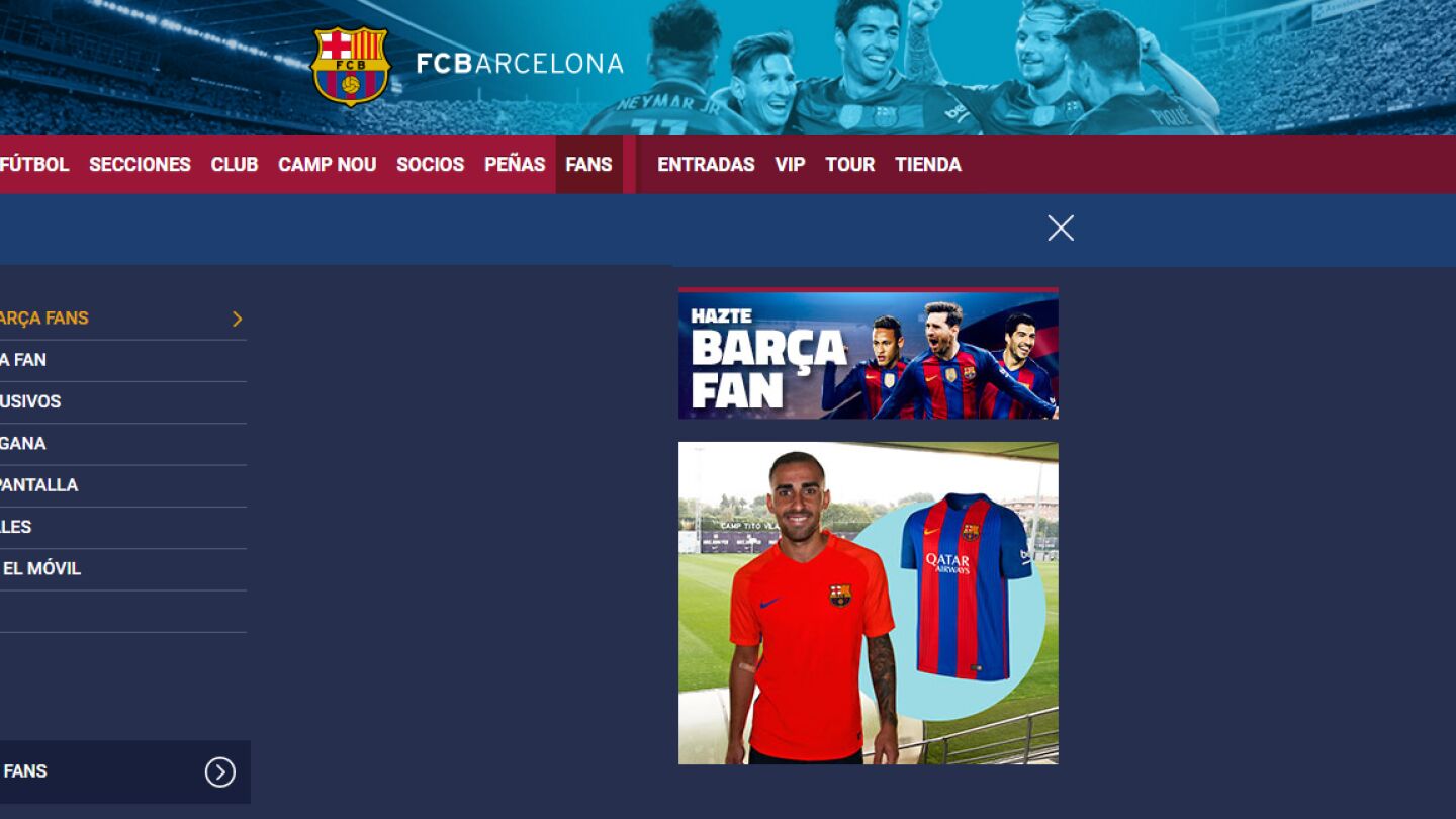 Alc&aacute;cer, con la camiseta del Barcelona en la web del club