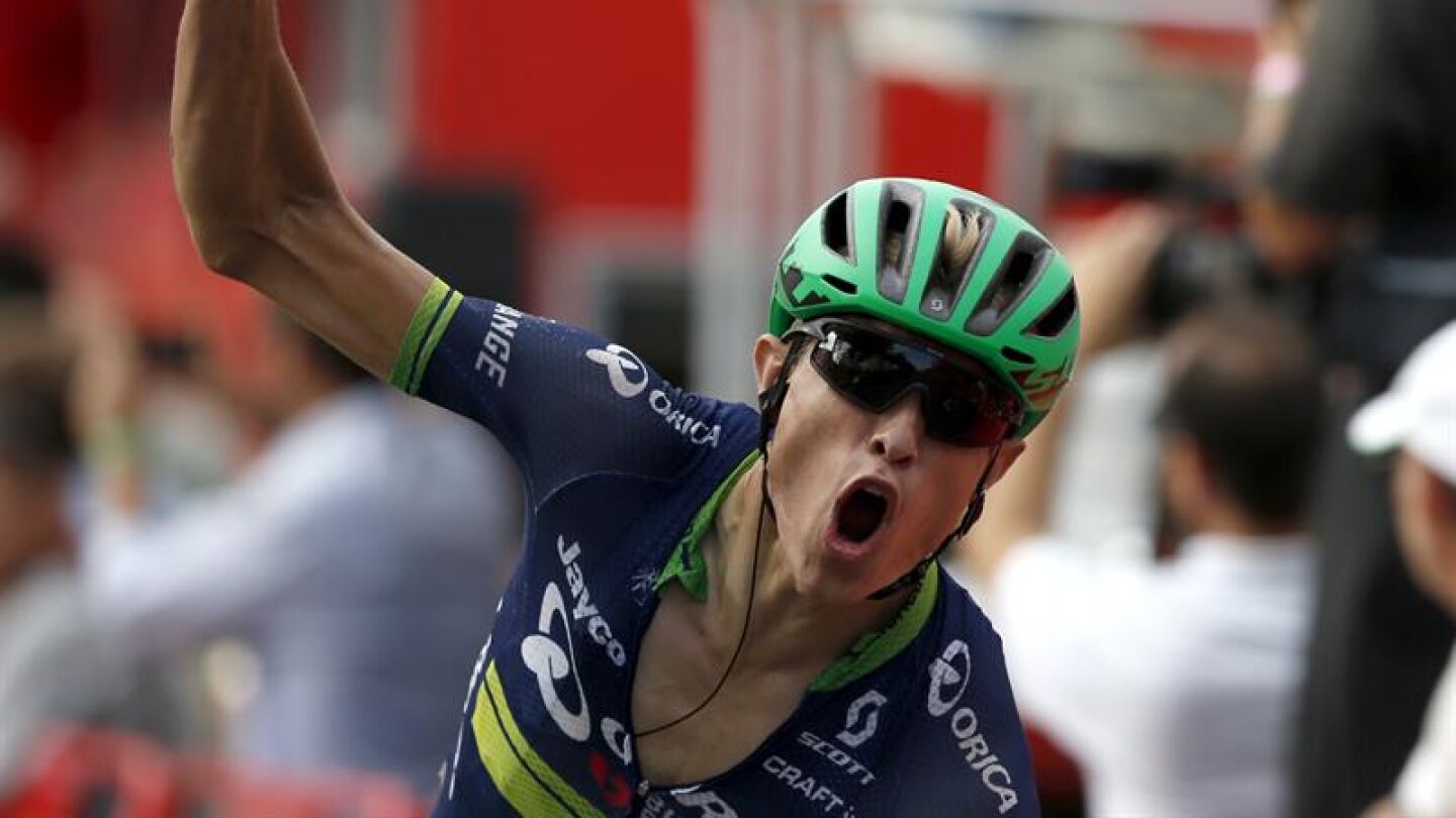 Nielsen celebra su victoria en la etapa de la Vuelta