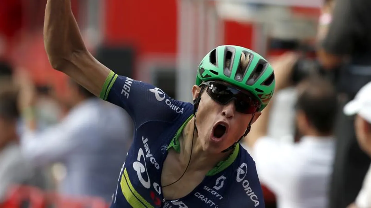 Nielsen celebra su victoria en la etapa de la Vuelta Nielsen celebra su victoria en la etapa de la Vuelta