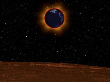 Recreación de un eclipse total de Tierra visto desde la Luna