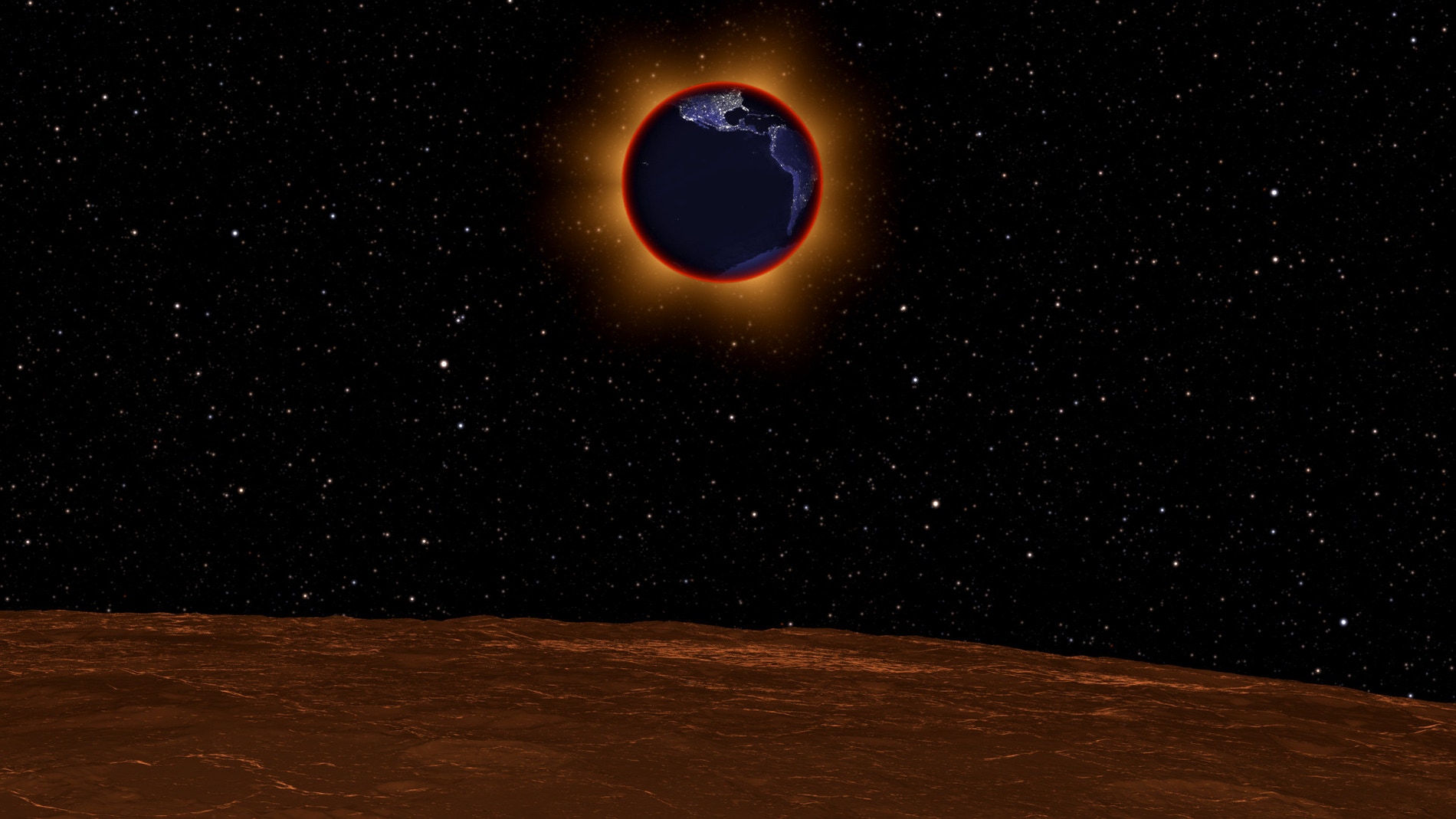 Recreación de un eclipse total de Tierra visto desde la Luna