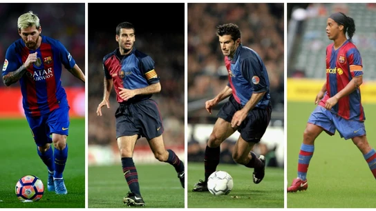 Messi, Guardiola, Figo y Ronaldinho Messi, Guardiola, Figo y Ronaldinho