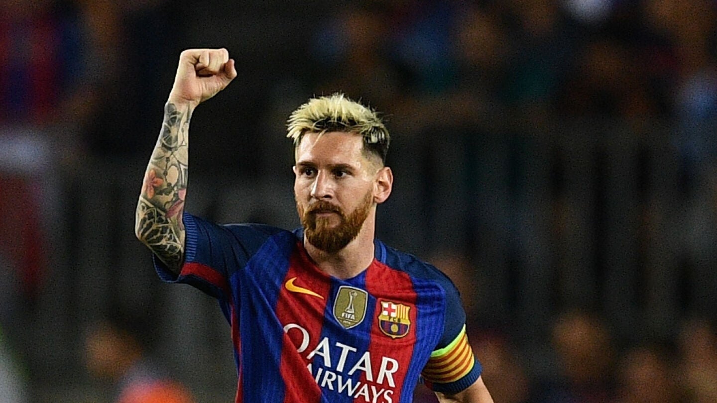 Leo Messi celebra un gol con el Bar&ccedil;a