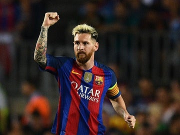 Leo Messi celebra un gol con el Barça Leo Messi celebra un gol con el Barça