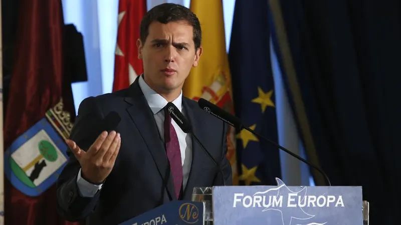 El presidente de Ciudadanos, Albert Rivera, durante su participación esta mañana en un desayuno informativo 