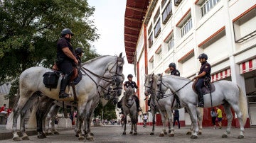 La policía montada en los aledaños del Sánchez Pizjuán