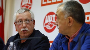 Los secretarios generales de UGT, Pepe Álvarez y de CCOO, Ignacio Fernández Toxo