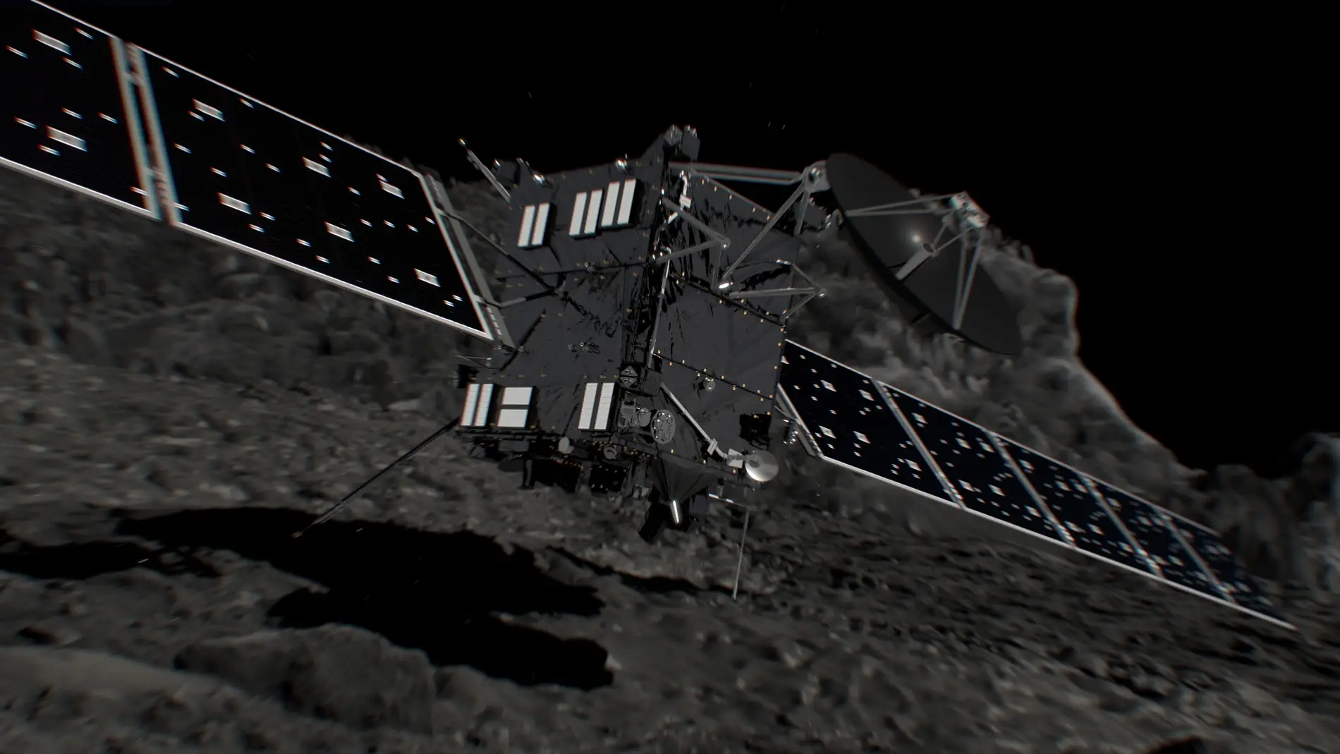 Recreación del impacto de Rosetta contra el cometa
