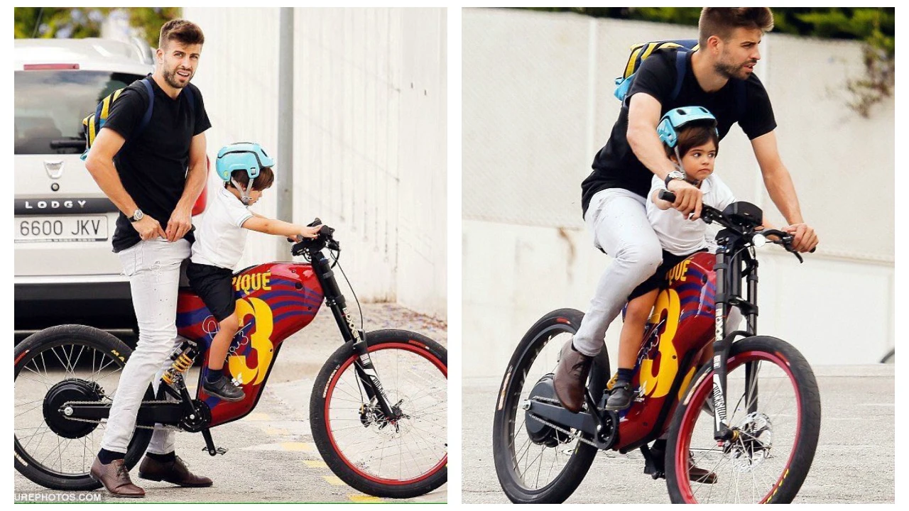 Piqu&eacute; va a recoger al colegio a su hijo en bicicleta