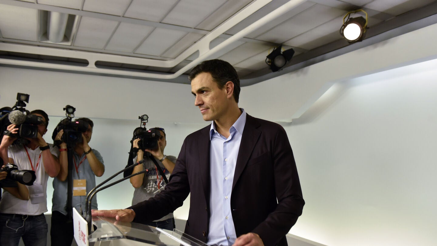 Pedro S&aacute;nchez, en su comparecencia tras dimitir como secretario general del PSOE