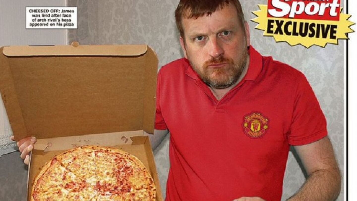 La cara de Guardiola en la pizza de un aficionado del United