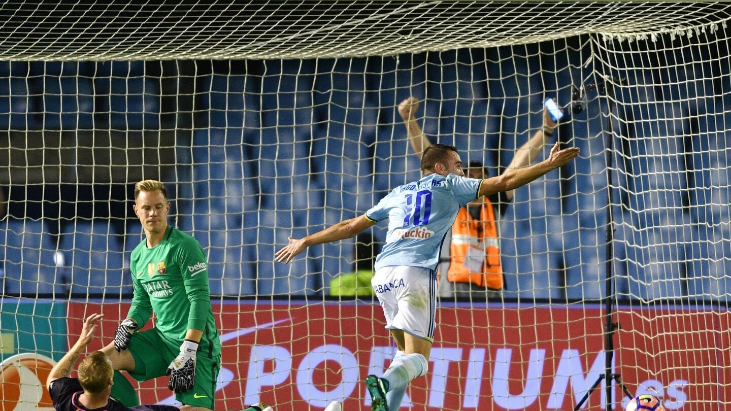 Aspas celebra un gol ante Ter Stegen