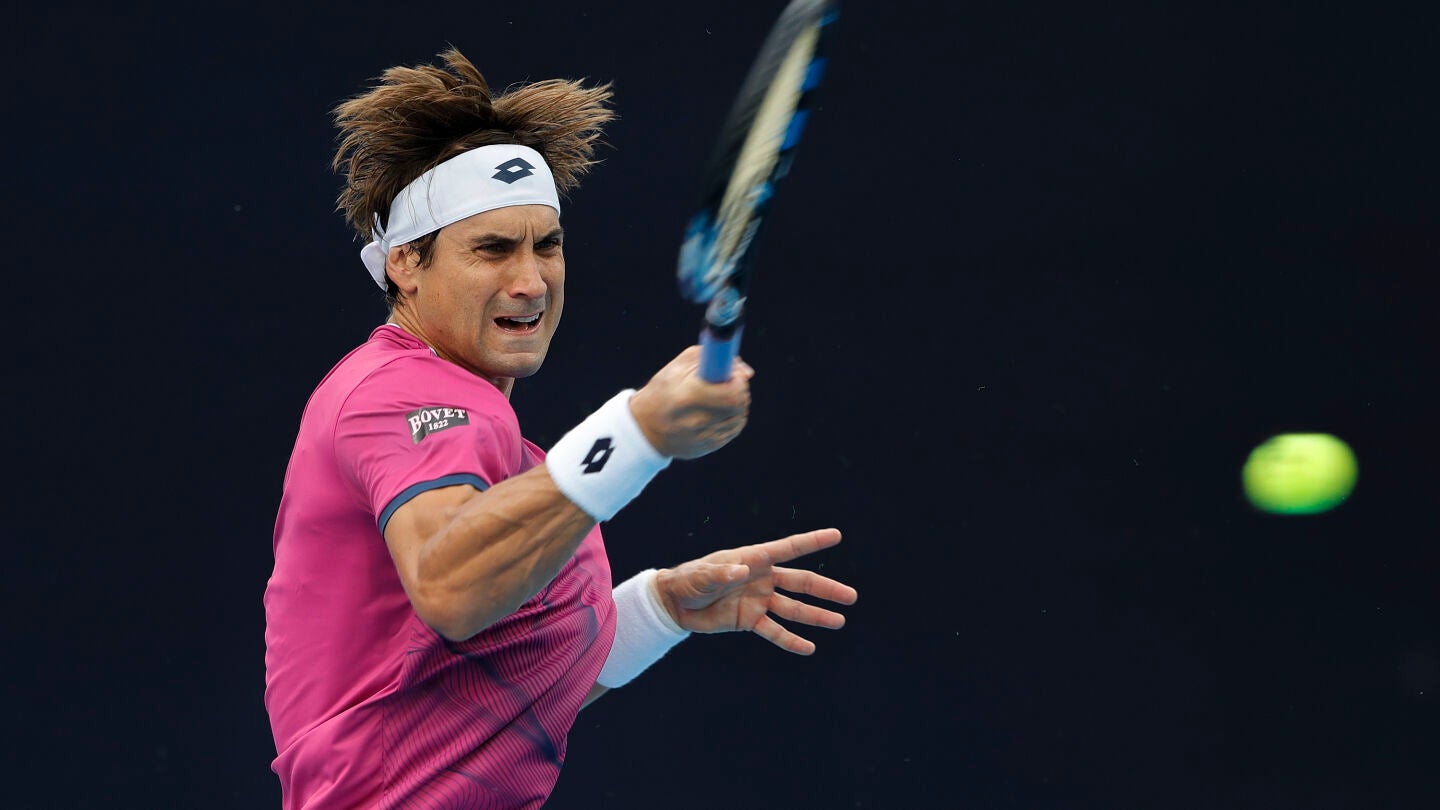 David Ferrer golpea la bola durante su partido