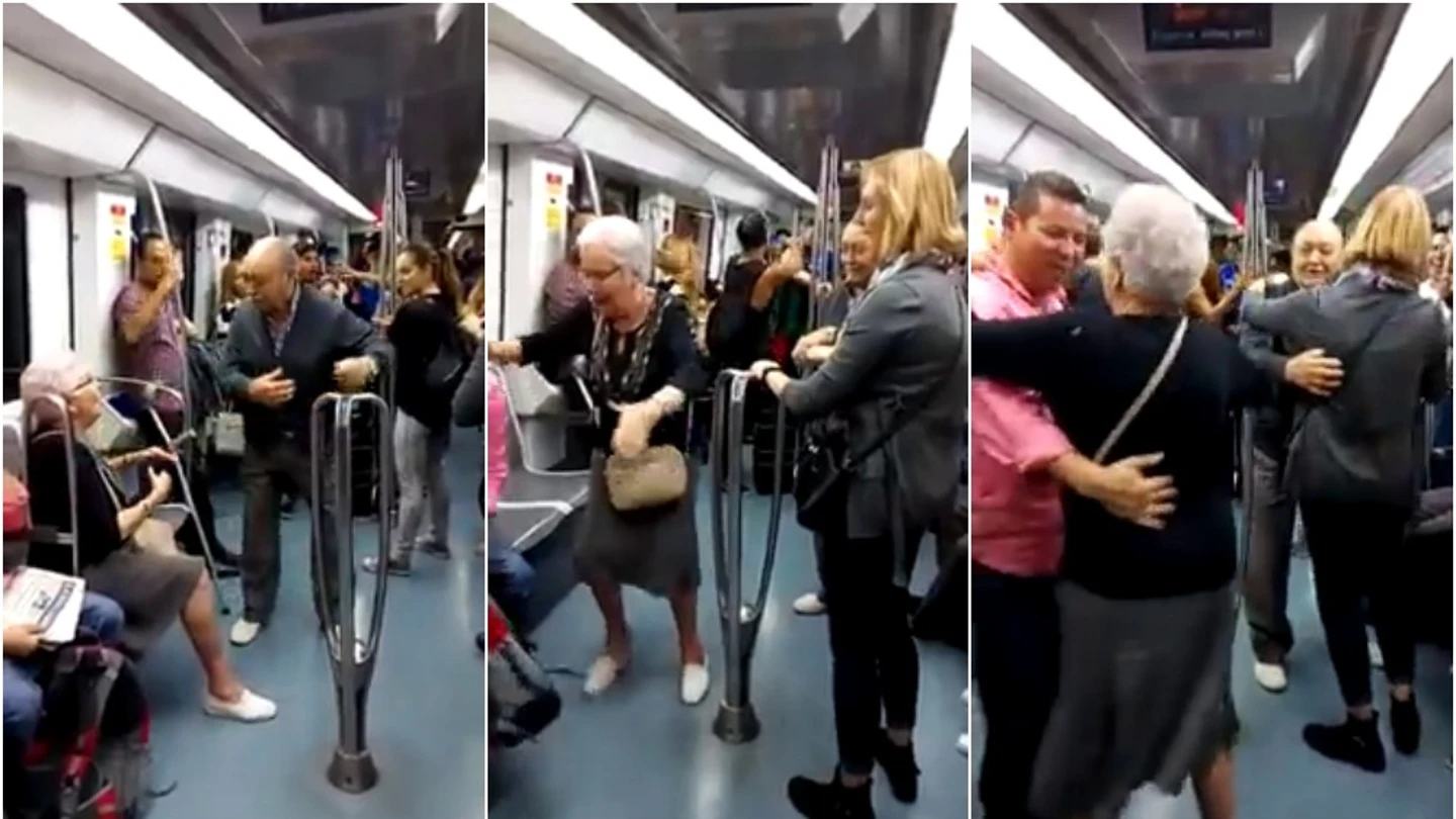 Una pareja de abuelos se anima a bailar en el metro Una pareja de abuelos se anima a bailar en el metro