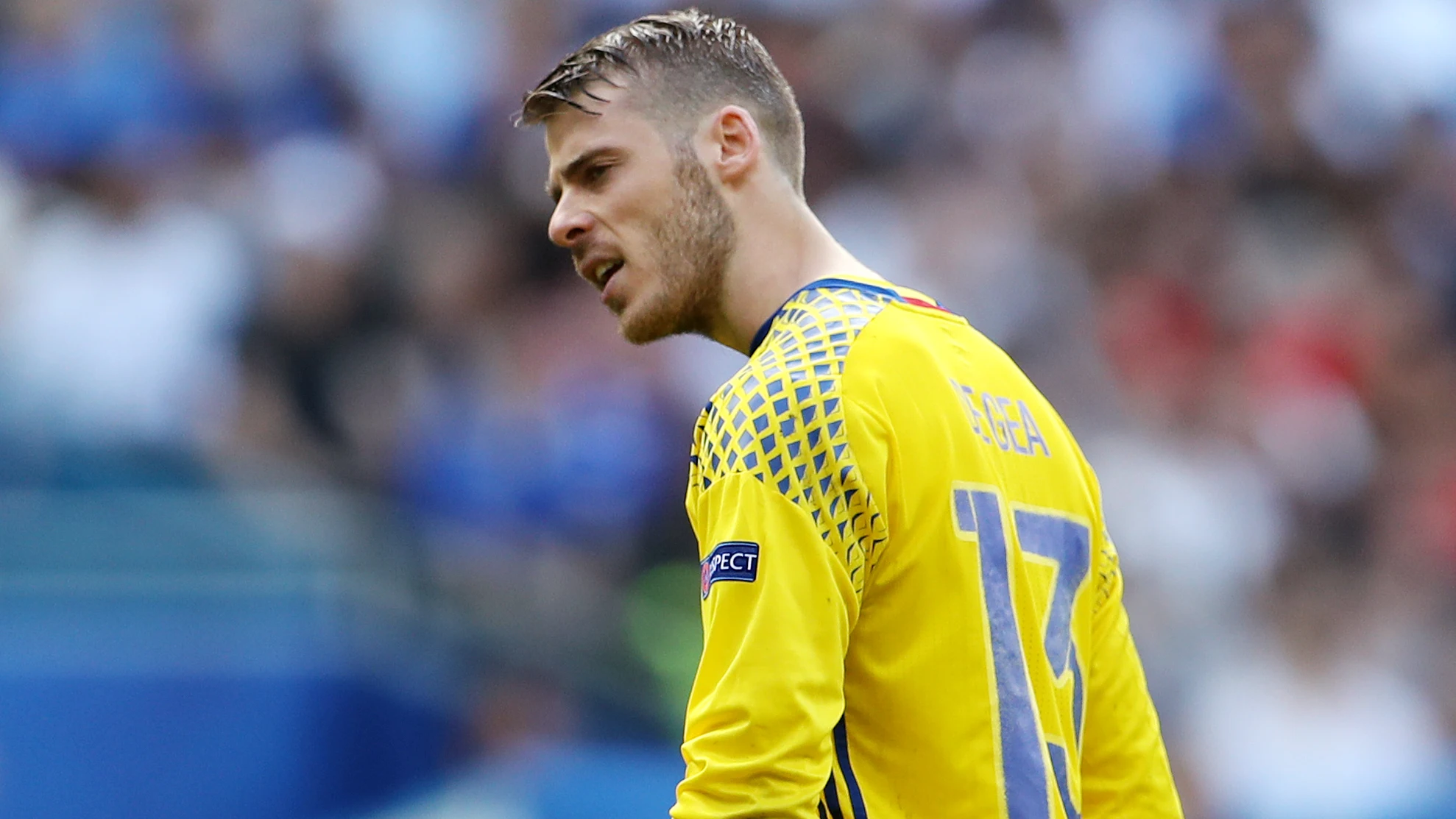 David de Gea, durante el partido entre Italia y España en Turín