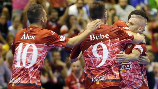 Los jugadores del Pozo Murcia celebran uno de los dos tantos de 'Miguelín' Los jugadores del Pozo Murcia celebran uno de los dos tantos de 'Miguelín'
