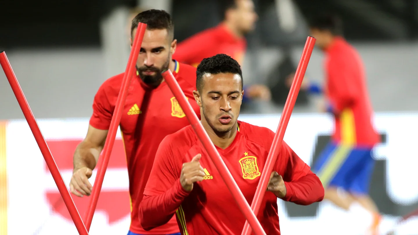 Thiago, durante el último entrenamiento de España Thiago, durante el último entrenamiento de España