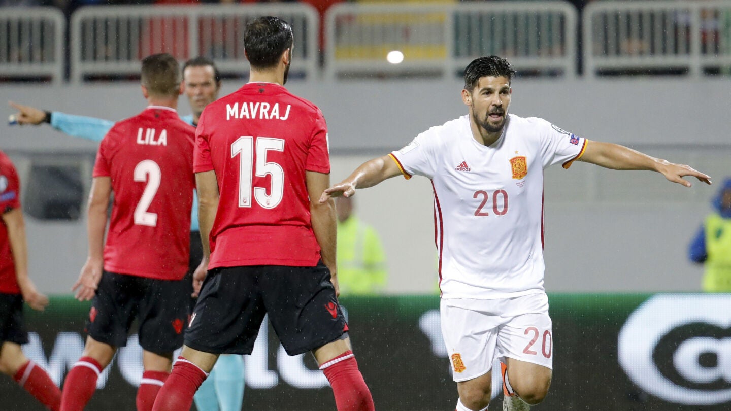 Nolito, celebrando el 0-2 ante Albania
