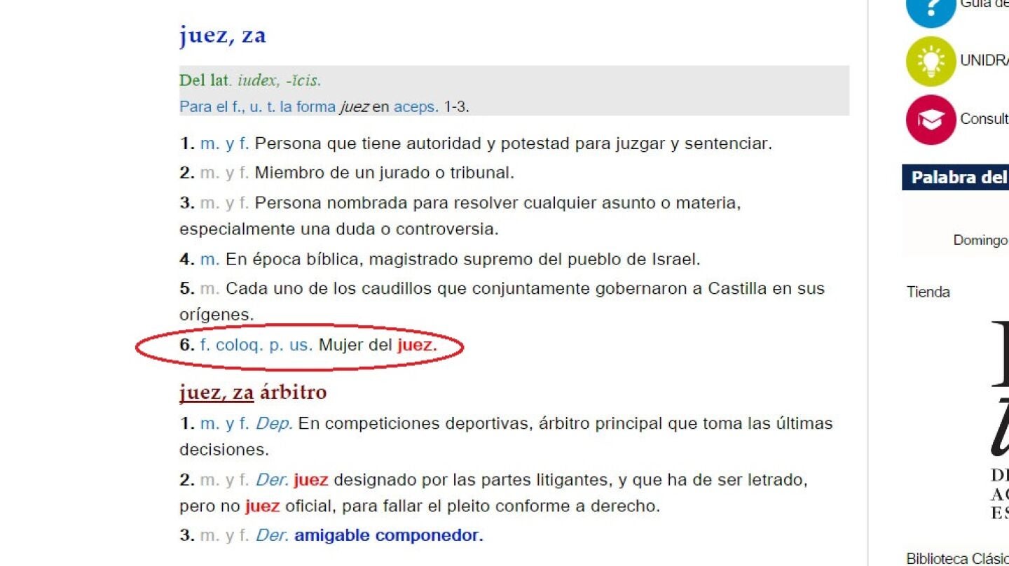 Imagen de la definici&oacute;n de 'jueza' en la RAE