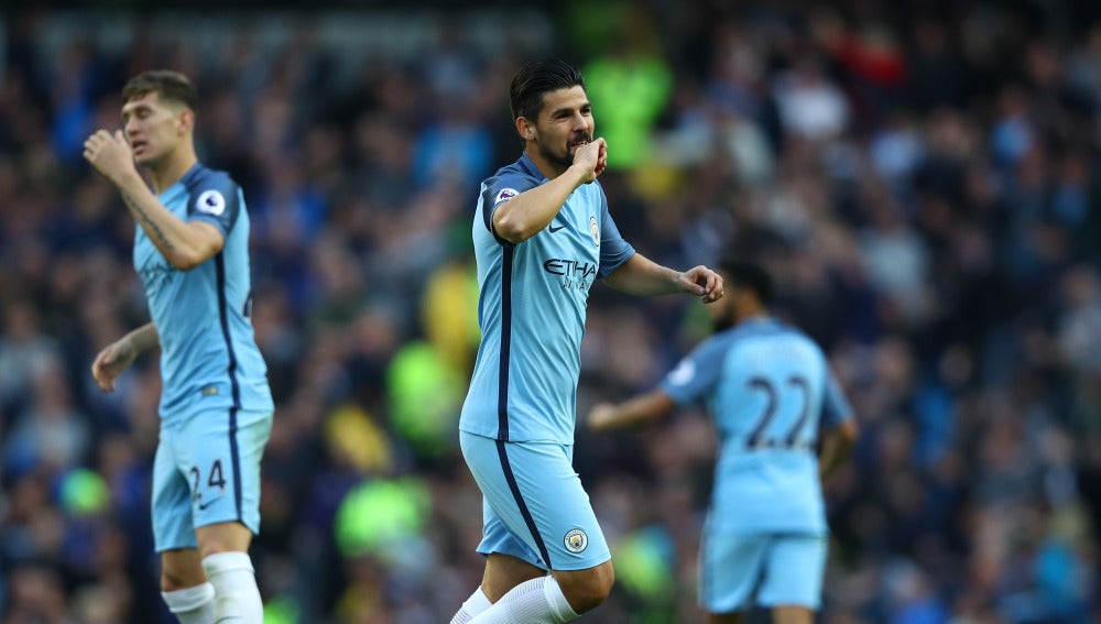 Nolito celebra un gol con el Manchester City