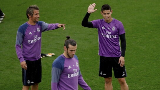 Coentrao, en el entrenamiento en Valdebebas