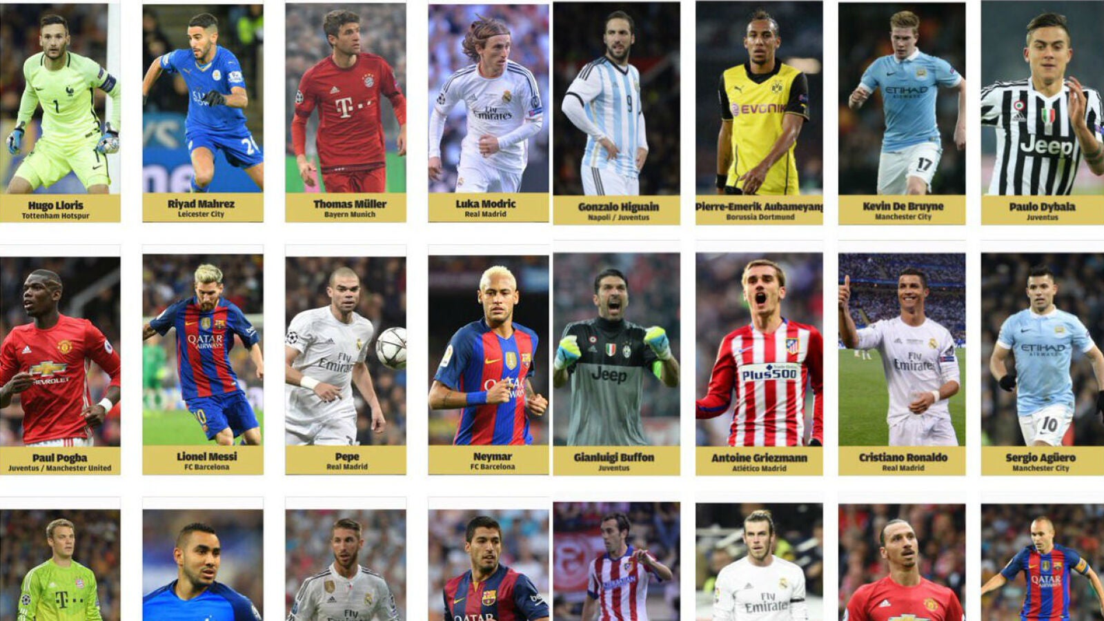 30 nominados al Bal&oacute;n de Oro