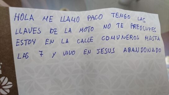 La nota con la que Paco devolvi&oacute; las llaves a Pedro