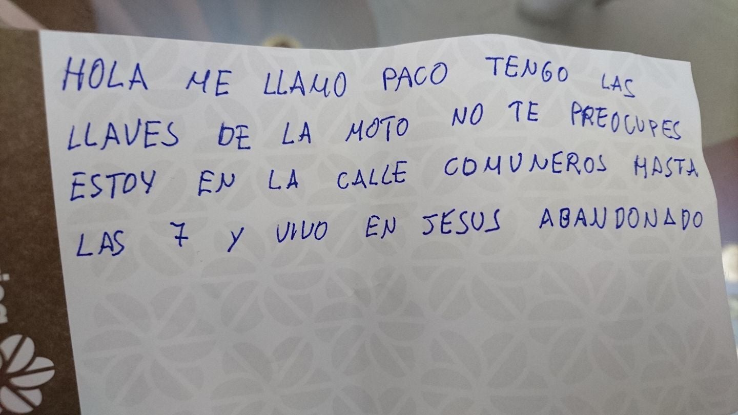 La nota con la que Paco devolvi&oacute; las llaves a Pedro