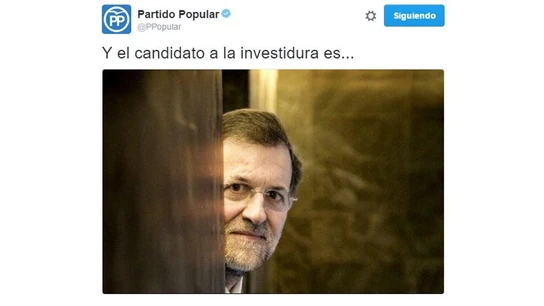 Tuit del Partido Popular sobre la investidura de Rajoy Tuit del Partido Popular sobre la investidura de Rajoy
