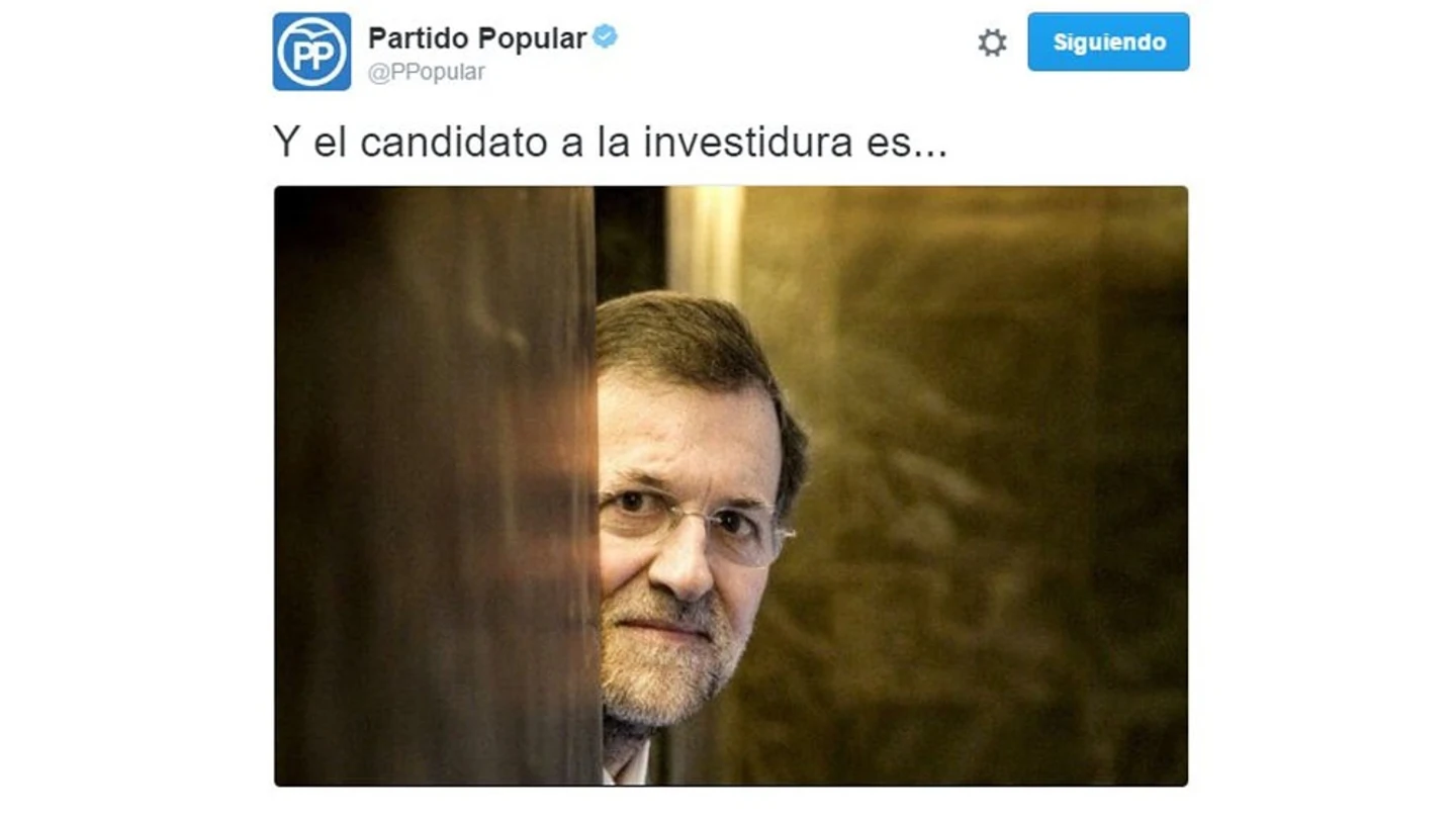 Tuit del Partido Popular sobre la investidura de Rajoy Tuit del Partido Popular sobre la investidura de Rajoy