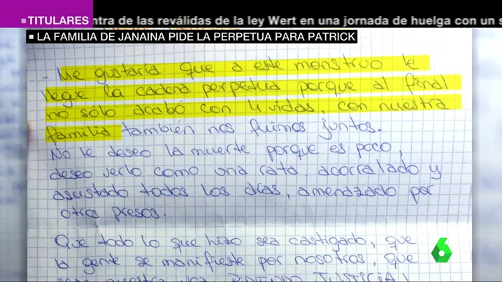 La carta de la hermana de Janaina dirigida a Patrick