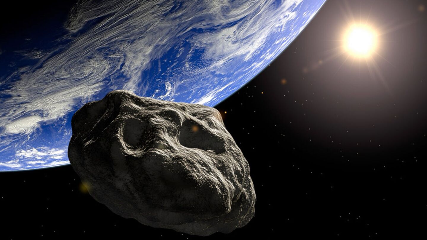 Representaci&oacute;n de un asteroide aproxim&aacute;ndose a la Tierra