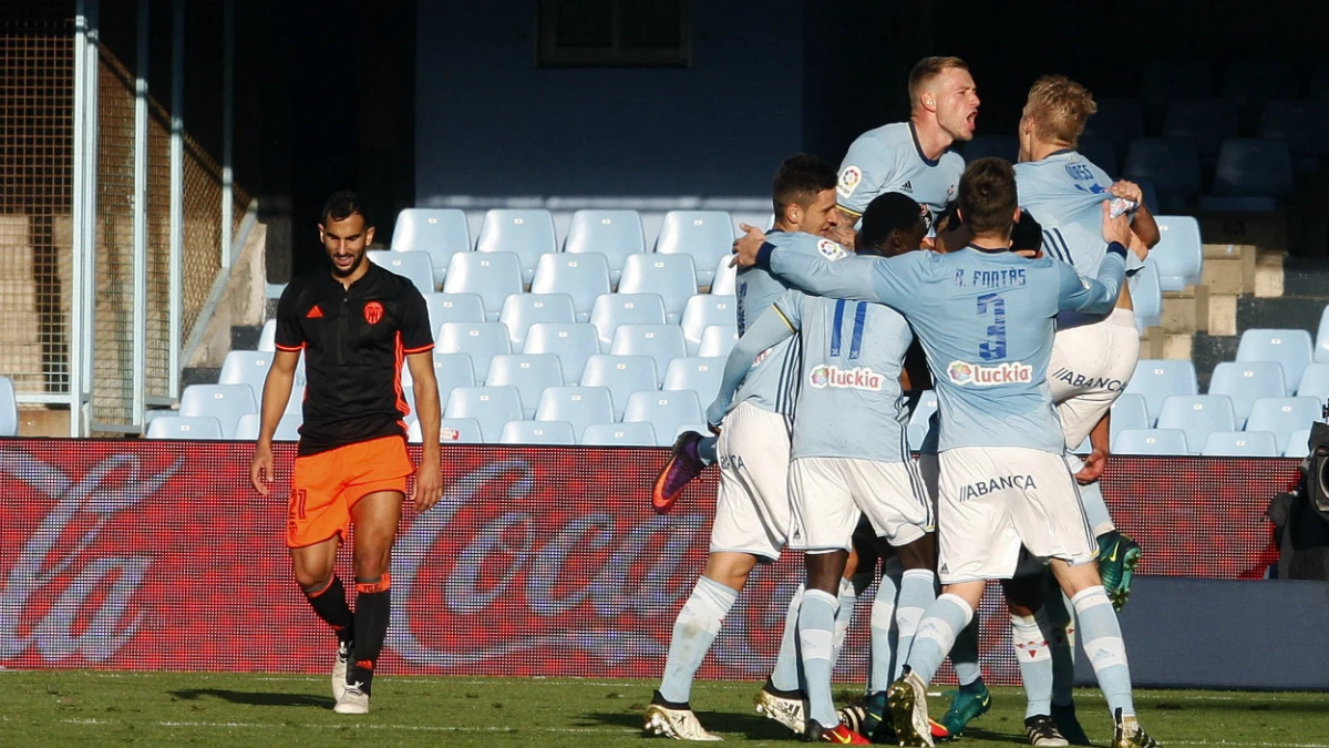 El Celta celebra un gol ante el Valencia El Celta celebra un gol ante el Valencia
