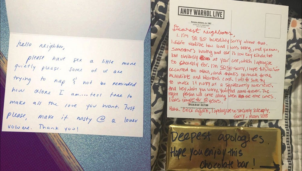 Cartas intercambiadas entre dos vecinos sobre el ruido al practicar sexo
