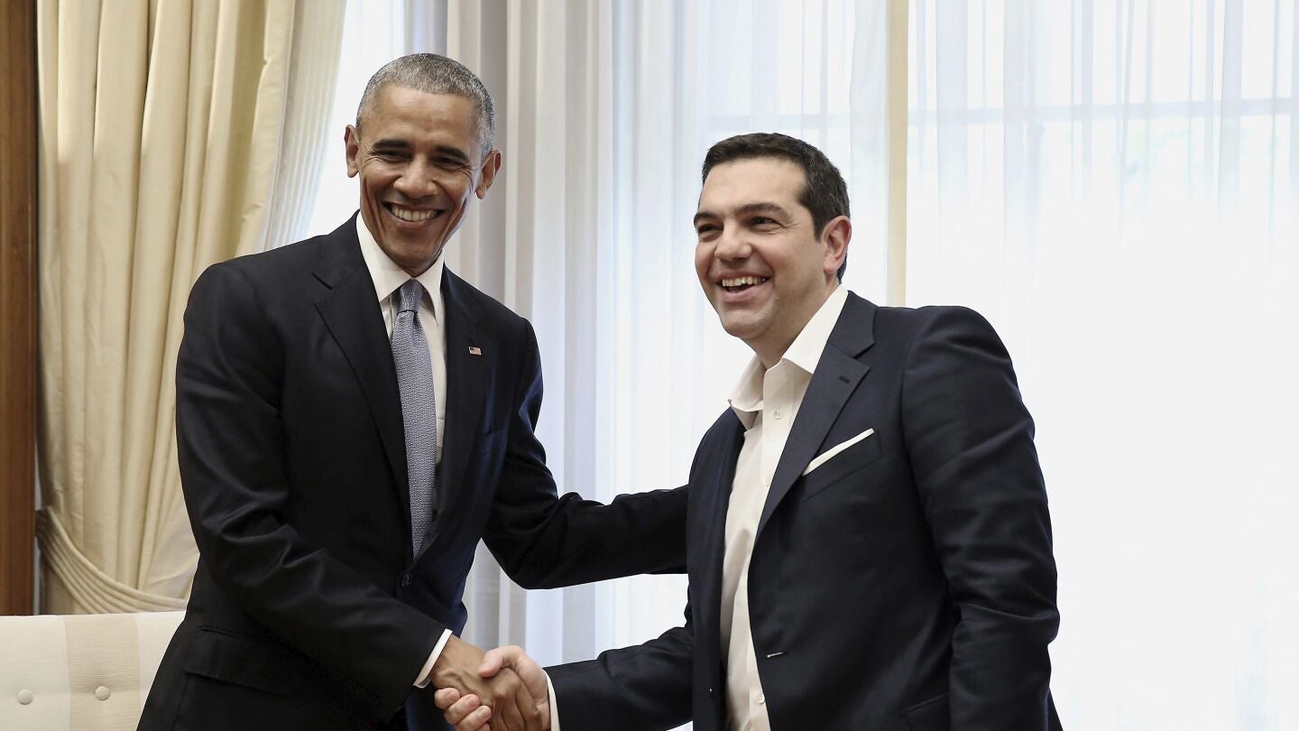 El primer ministro griego, Alexis Tsipras, se re&uacute;ne con el presidente estadounidense, Barack Obama, en Atenas 
