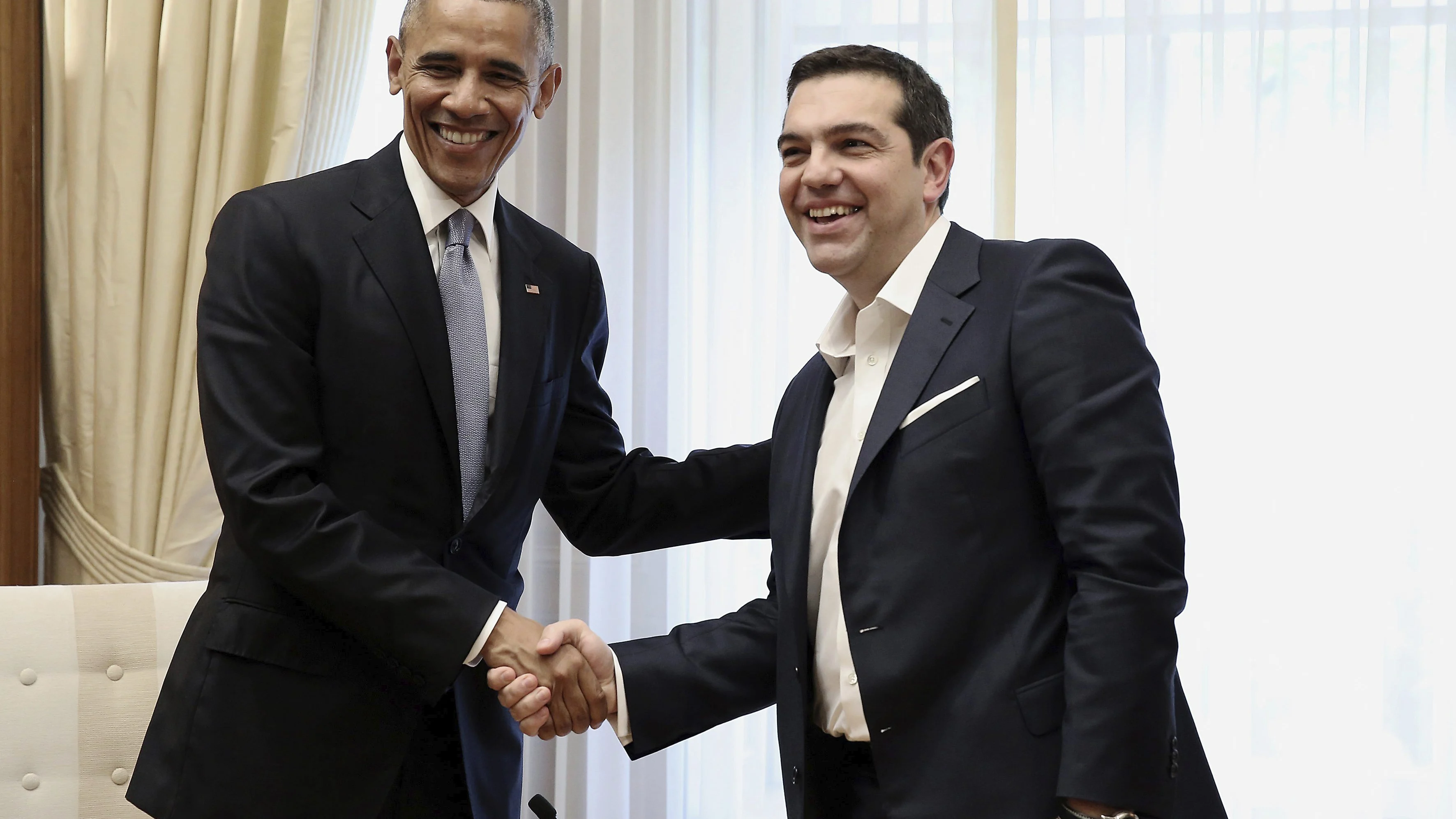 El primer ministro griego, Alexis Tsipras, se reúne con el presidente estadounidense, Barack Obama, en Atenas 