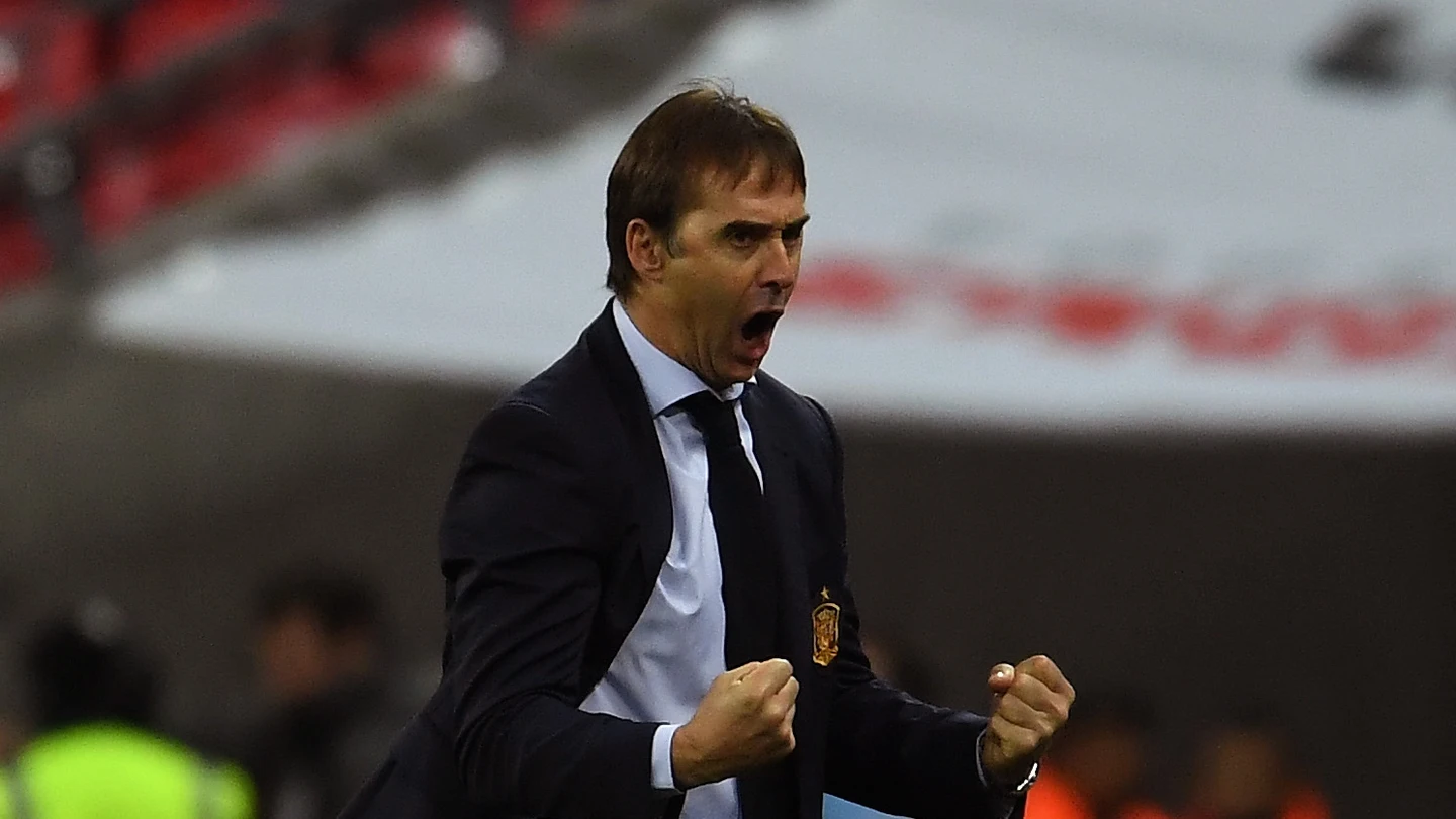 Lopetegui celebra un gol de la selección española de fútbol Lopetegui celebra un gol de la selección española de fútbol