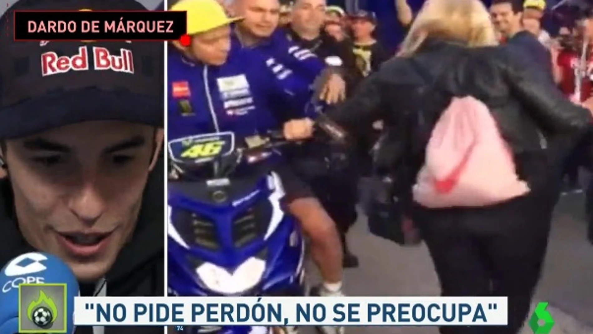 Márquez analiza la patada de Rossi a una aficionada