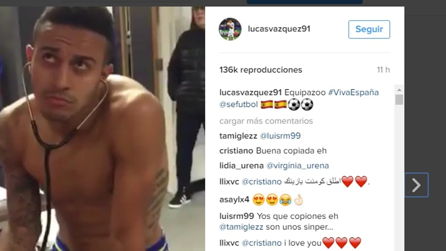 El comentario de Cristiano en el Instagram de Lucas Vázquez El comentario de Cristiano en el Instagram de Lucas Vázquez