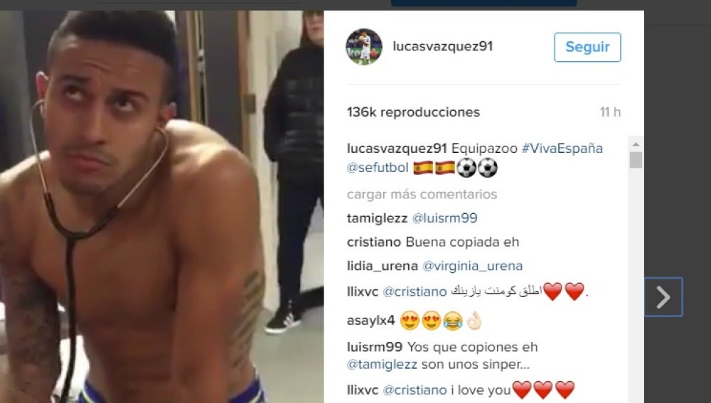 El comentario de Cristiano en el Instagram de Lucas Vázquez