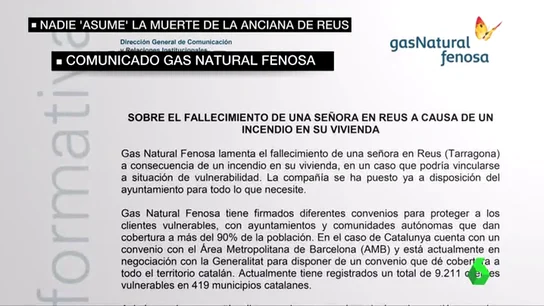 Frame 60.690583 de: Gas Natural podría ser multada con un millón por cortar la luz de la anciana fallecida en Reus sin avisar al Ayuntamiento Frame 60.690583 de: Gas Natural podría ser multada con un millón por cortar la luz de la anciana fallecida en Reus sin avisar al Ayuntamiento