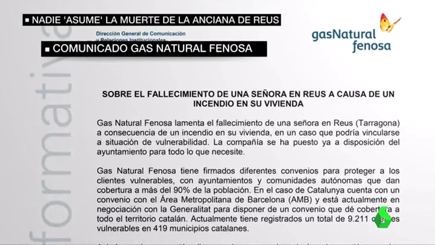 Frame 60.690583 de: Gas Natural podría ser multada con un millón por cortar la luz de la anciana fallecida en Reus sin avisar al Ayuntamiento Frame 60.690583 de: Gas Natural podría ser multada con un millón por cortar la luz de la anciana fallecida en Reus sin avisar al Ayuntamiento