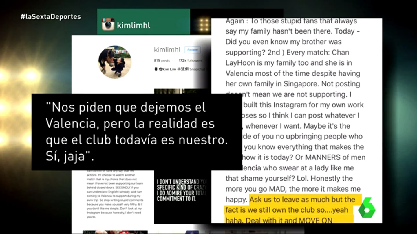Frame 12.905547 de: La hija de Lim se mofa del Valencia: "El club sigue siendo nuestro" Frame 12.905547 de: La hija de Lim se mofa del Valencia: "El club sigue siendo nuestro"