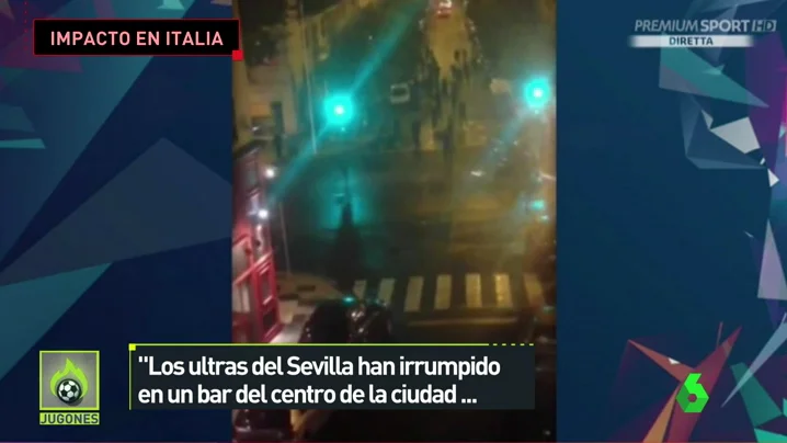 Frame 33.931636 de: Los medios italianos culpan a los ultras del Sevilla de la pelea en el centro de la ciudad