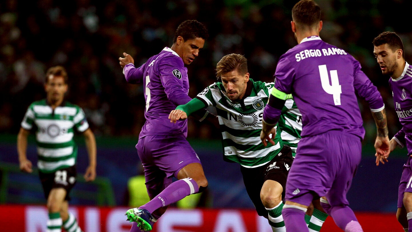 Varane y Ramos intentan cortar el avance del Sporting de Portugal
