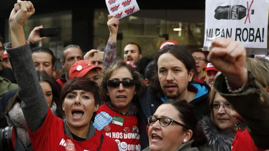 Pablo Iglesias, líder de Podemos, en la manifestación de despedidos de Coca-cola Pablo Iglesias, líder de Podemos, en la manifestación de despedidos de Coca-cola