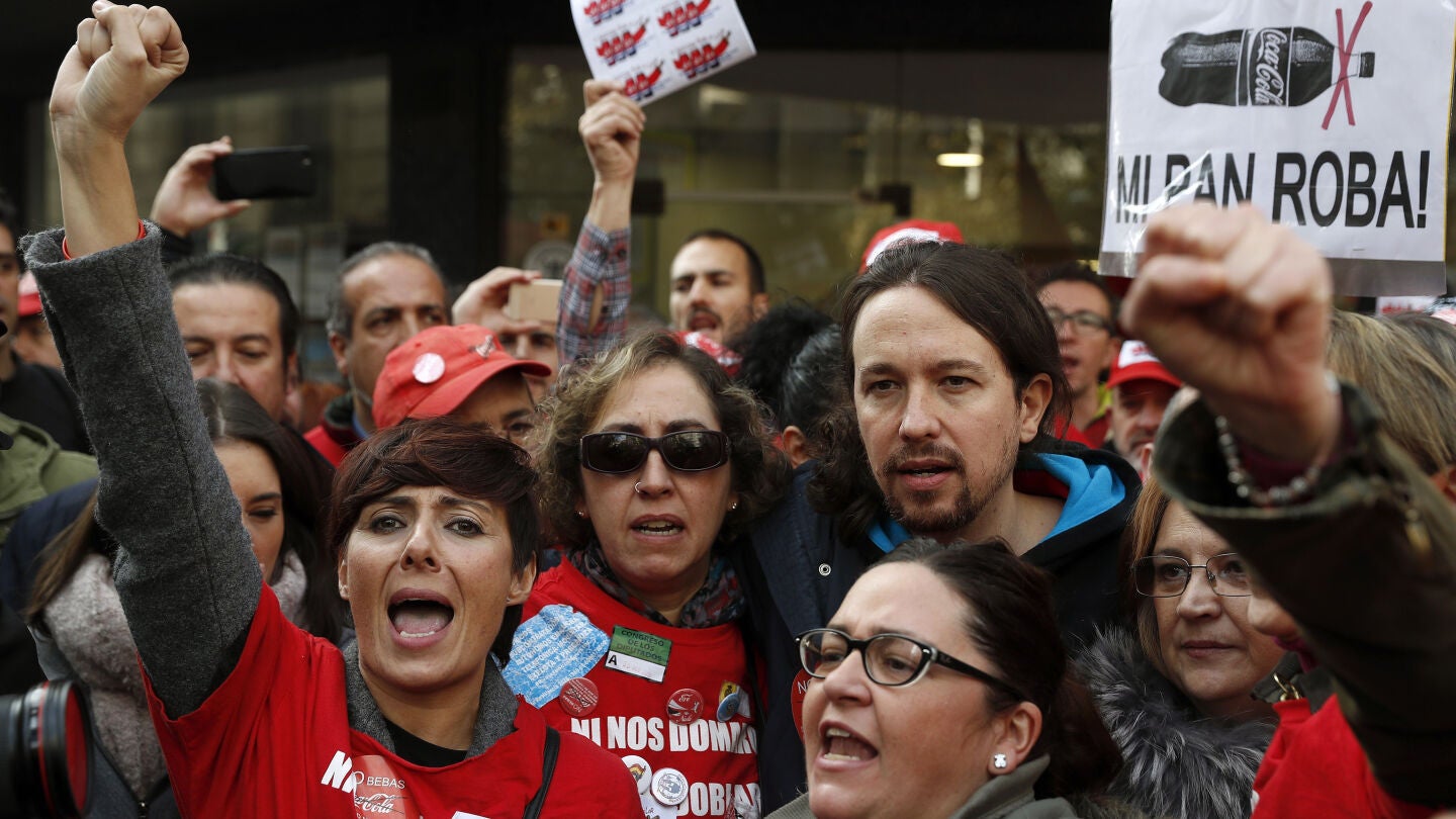 Pablo Iglesias, l&iacute;der de Podemos, en la manifestaci&oacute;n de despedidos de Coca-cola