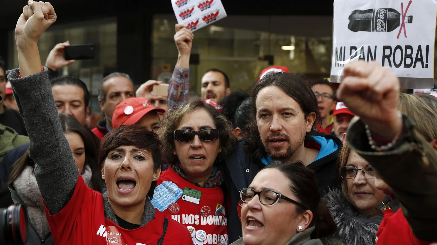 Pablo Iglesias, líder de Podemos, en la manifestación de despedidos de Coca-cola Pablo Iglesias, líder de Podemos, en la manifestación de despedidos de Coca-cola
